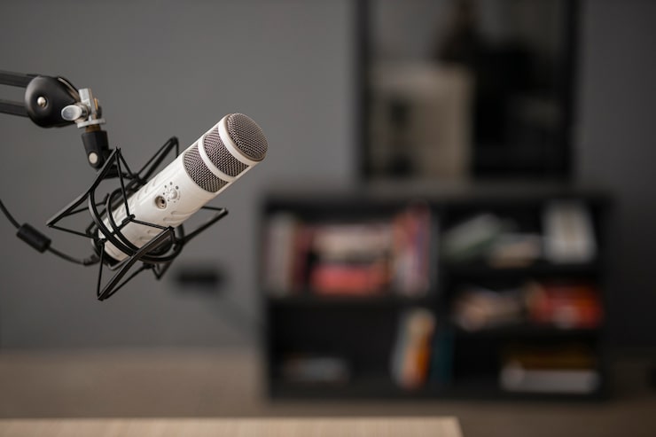 side view radio microphone with copy space 23 2148808737